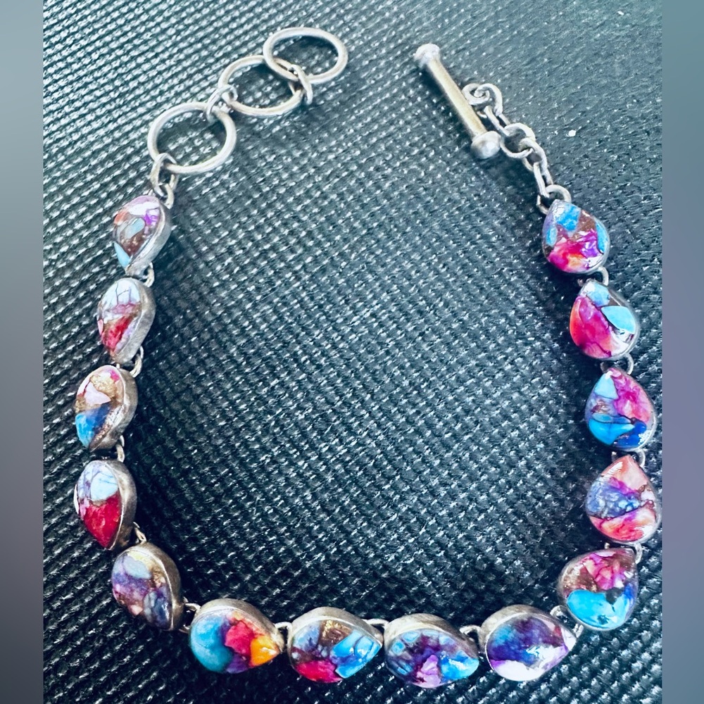Santa Fe Style Colorful Multi Turquoise Gemstone Tennis Bracelet NWT